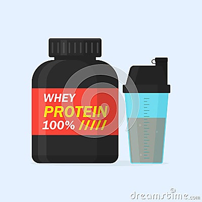 Whey protein and sports shaker vector illustration Vector Illustration