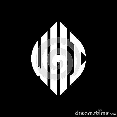 WHI circle letter logo design with circle and ellipse shape. WHI ellipse letters with typographic style. The three initials form a Vector Illustration