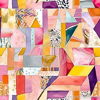 Whimsical abstract geometric seamles pattern with multicolored triangles and polygons. Texture design for gift wrap. Generative AI Stock Photo