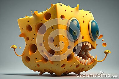 Smiling Cheese with Holes: An Artistic 3D Rendering Stock Photo