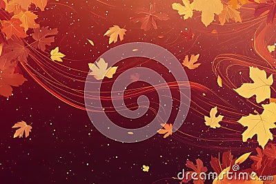 A whimsical autumn background with swirling lines of orange and yellow leaves, set against a deep Stock Photo