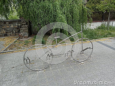 A whimsical bike rack that cleverly mimics the form of a bicycle Stock Photo