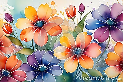 Whimsical Blur: Abstract Watercolor Painting Featuring a Blur of Flowers with Undefined Edges, Multiple Layers of Tranquil Stock Photo