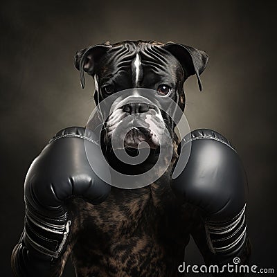 Whimsical Boxer Dogs In Playful Boxing Gloves - Unique Artwork Stock Photo