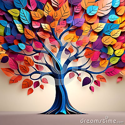 Abstraction Wallpaper Featuring a Colorful Tree with Leaves on Hanging Branches â€“ Illustration Background Cartoon Illustration