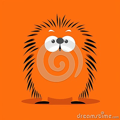 Whimsical Cartoon Hedgehog On Orange Background - Minimalist Illustration Stock Photo