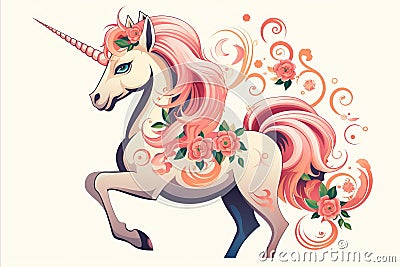 Whimsical cartoon ninja unicorn with soft peach fuzz colours, a graceful and mystical creature Stock Photo