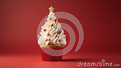 Whimsical Christmas Tree Cupcake: Minimalist Delight for Festive Celebrations. Stock Photo