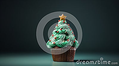 Whimsical Christmas Tree Cupcake: Minimalist Delight for Festive Celebrations. Stock Photo