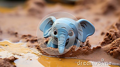 a whimsical clay elephant splashing happily in a tiny clay puddle Stock Photo