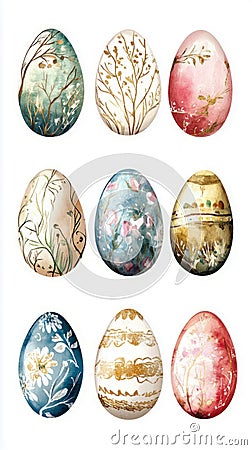 These whimsical, colorful Easter eggs with unique patterns are ideal for adding a festive touch to digital projects and Stock Photo
