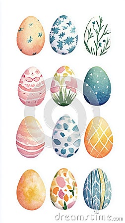 These whimsical, colorful Easter eggs with unique patterns are ideal for adding a festive touch to digital projects and Stock Photo