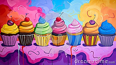 Whimsical Cupcake Carnival the Sweetness in Delights Stock Photo