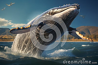 Whimsical dance a majestic whale leaps joyfully in the sea Stock Photo