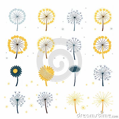 Whimsical Dandelion Flower Icons In Navy And Yellow Stock Photo