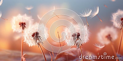 Whimsical Dandelion Wishes at Twilight. Generative ai Cartoon Illustration