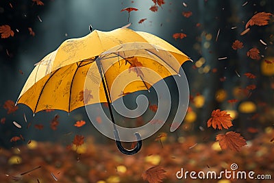 Whimsical descent leaves in a graceful fall, landing on an umbrella Stock Photo