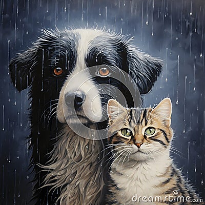 Whimsical Downpour: Raining Cats and Dogs ii Stock Photo