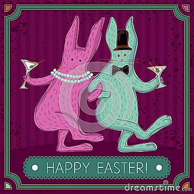 Whimsical easter bunny couple Vector Illustration