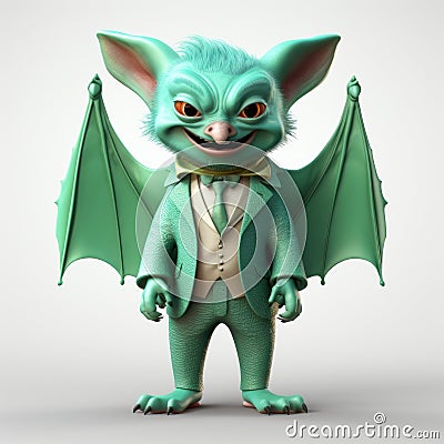Cute Green Bat In Photorealistic Fantasy Suit Stock Photo