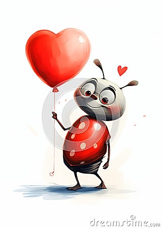 An Adorable Encounter: A Cartoon Ladybug's Warm Greeting to a Sm Stock Photo