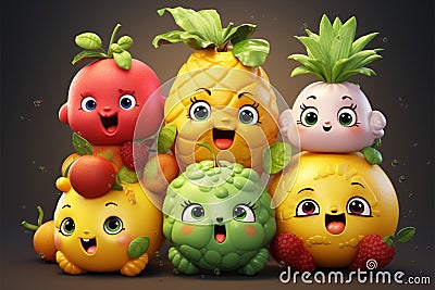 Whimsical fruit cartoons, a lovable and entertaining ensemble Stock Photo