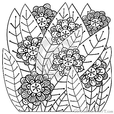 Whimsical garden adult coloring book page Vector Illustration