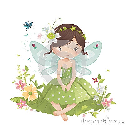 Whimsical garden whispers, adorable clipart of colorful fairies with whimsical wings and whispering garden flowers Stock Photo