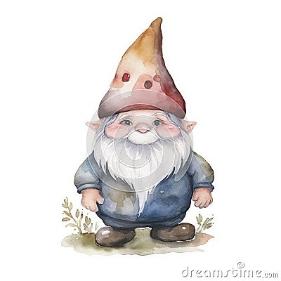 Whimsical Gnome Illustration on Pastel Watercolor Background for Children's Book Covers. Stock Photo