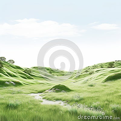 Whimsical Grassland: Soft Renderings Of Han Dynasty Inspired Minimalistic Landscapes Cartoon Illustration