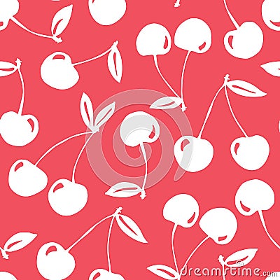 Whimsical hand-drawn doodle cherries silhouettes vector seamless pattern background. Monochrome Summer Fruits Vector Illustration