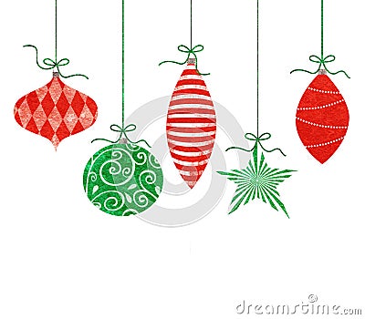 Whimsical Hanging Christmas Ornaments Stock Photo