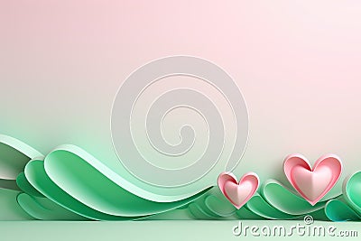 Whimsical Harmony: Abstract Hearts in Pink and Green with Copy Space. Stock Photo