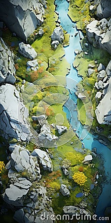 Whimsical And Hyper-detailed Mountain River Puzzle Scene Stock Photo