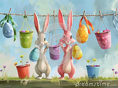 Easter Bunny dying eggs Stock Photo