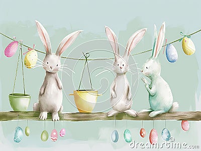 Easter Bunny dying eggs Stock Photo