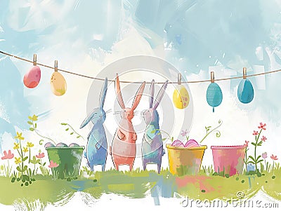 Easter Bunny dying eggs Stock Photo