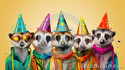 a whimsical journey with a creative animal concept featuring meerkats in a grou, AI-generated Stock Photo