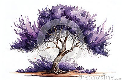 Whimsical Lavender Tree on White Background for Invitations and Posters. Stock Photo