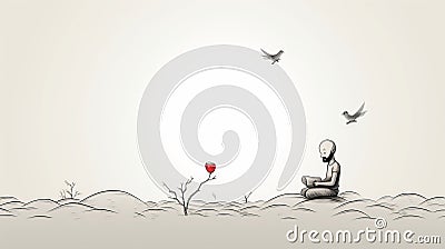 Whimsical Minimalist Storybook Illustration In The Style Of Shel Silverstein Cartoon Illustration