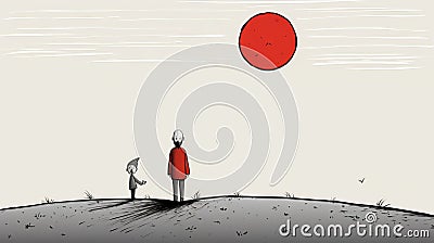 Whimsical Minimalist Storybook Illustration In The Style Of Shel Silverstein Cartoon Illustration