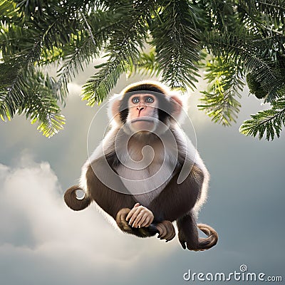 A whimsical monkey with angelic wings, swinging through a heavenly canopy of clouds2, Generative AI Stock Photo