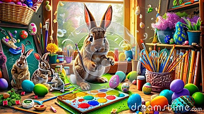 Enchanted Easter Bunnys Animal Gathering Stock Photo