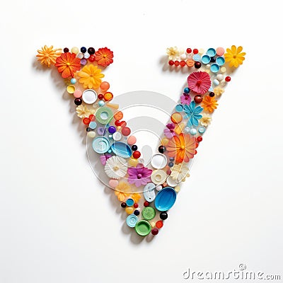 Whimsical Pill Letter V Art: Vibrant Colors And Intricate Shapes Stock Photo