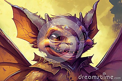 A whimsical portrait of a charming and amusing bat, with expressive features and delicate details, generative ai Cartoon Illustration