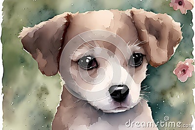 Whimsical Puppy - Watercolor Portrait for Kids' Bedroom Decor Stock Photo