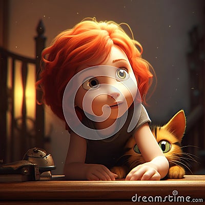 a cute and innocent of little cat playing with little girl Stock Photo