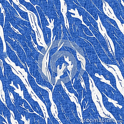 Whimsical seaweed kelp coastal electric blue beach pattern. Batik screen block print cloth effect. Playful tropical Stock Photo