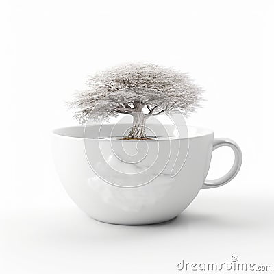 Whimsical Serenity: Tree in a Cup.Genarative AI Stock Photo