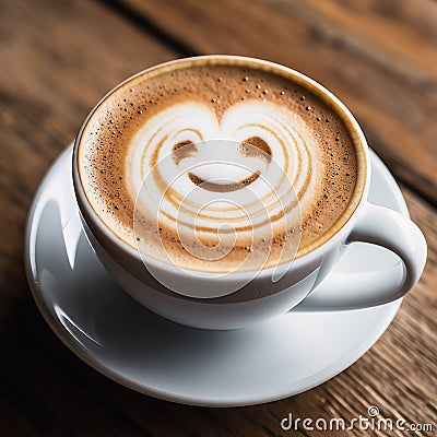 Whimsical Sip: Cappuccino Delight with a Latte Art Smily Stock Photo